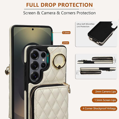 Keallce Case for Samsung Galaxy S26 Ultra 6.9'' Wallet Case,Crossbody Zipper Purse Wrist Strap Lanyard Handbag,RFID Blocking Card Slots,Flip Leather Cover for Samsung S26 Ultra,Beige