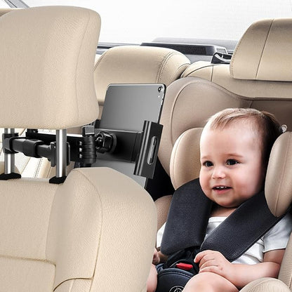 Tablet Holder for Car Headrest,Foldable Stand Compatible with 6-13" iPad,Air,Mini,Switch,360° Adjustable Rotation,Essential for Road Travel,Black