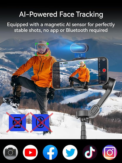 AOCHUAN Gimbal Stabilizer for iPhone with AI Tracking Sensor, Elevate Your Filming w/7.8" Extension Rod and OLED Screen for iPhone Gimbal, Gimbal w/8.0 Stability for Sports Shooting-Smart X2 AI Black