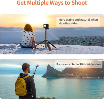 UURig Telescopic Selfie Stick Long with Tripod, Waterproof Hand Grip, for Insta360X5/X4, GoPro Hero 13 12 11 10 9 8 7 6 5 4 3 2, Fusion, Max, Session, AKASO, SJCAM, DJI OSMO Action 6/5Pro/4/3 GoPro