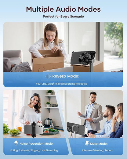 Wireless Microphone for iPhone iPad and Android Phone, 2 Pack Wireless Lavalier Lapel Mic with Noise Reduction, Plug and Play Mini Microphone for Video Recording Interview YouTube TikTok Vlog (White)
