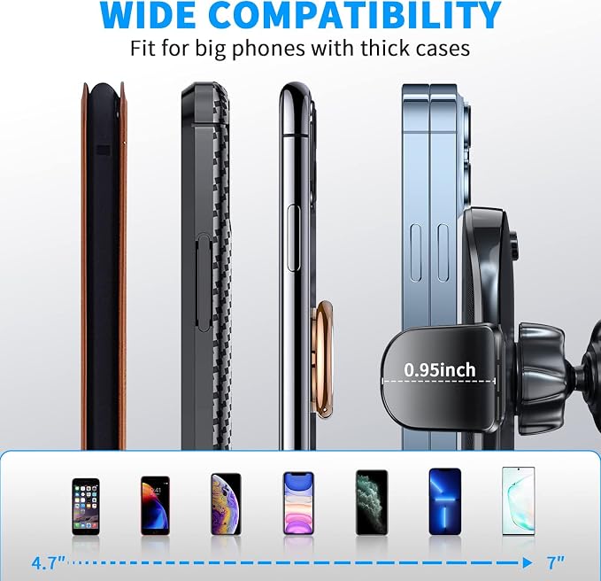 APPS2Car Suction Cup Phone Mount, Windshield/Dashboard/Air Vent Car Phone Holder Mount with Sticky Gel Pad, Compatible with iPhone, Samsung, All Cellphone, Thick Case Friendly
