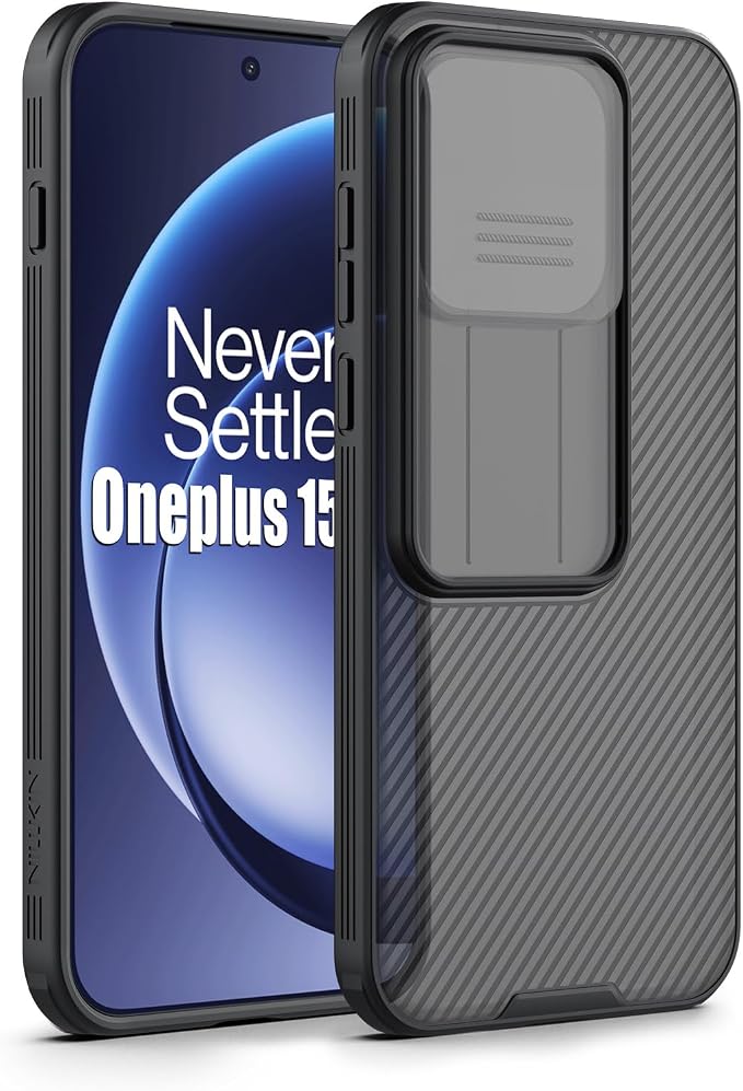 Nillkin for OnePlus 15 Clear Case with Slide Camera Cover, Full Camera Protection, Thin Slim Fit, Shockproof Protective, Camera Lens Protector, Phone Case for OnePlus 15 5G - Transparent Black ﻿
