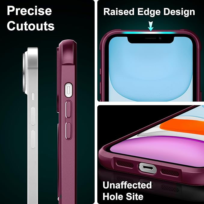 360° Magnetic Swivel Ring for iPhone 11 case, Built-in Metal Stand and Ring Holder, Magsafe Compatible, Military Grade Protection, Shock and Vibration Resistant - Wine Red