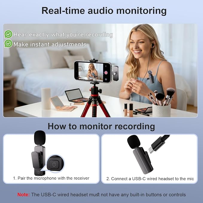 2-Pack Wireless Mini Lavalier Lapel Microphone for iPhone,Android Phone(2 in 1) w/ Case - 65ft Cordless Clip on Dual Mics with Noise Reduction 6H Working Time for Video Recording Vlogging, YouTube