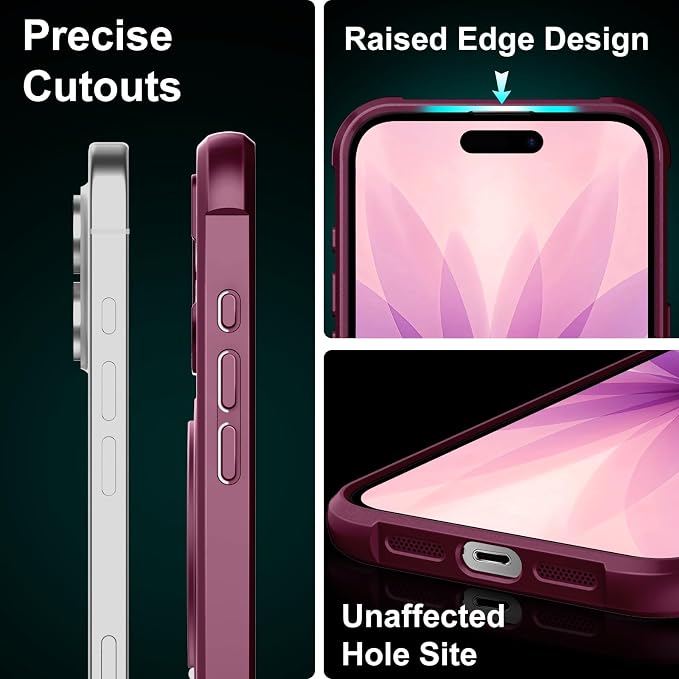 360° Magnetic Swivel Ring for iPhone 17 case, Built-in Metal Stand and Ring Holder, Magsafe Compatible, Military Grade Protection, Shock and Vibration Resistant - Wine Red