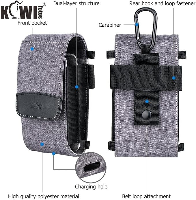 KIWIFOTOS Dual-Layer Travel Phone Pouch Bag with Shoulder Strap Crossbody Small 6.1" Cell Phone Holster for iPhone Memory Card Power Bank Charger Passport ID Credit Cards