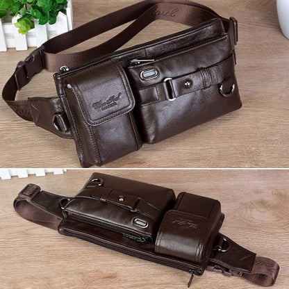 KPYWZER Vintage Leather Waist Bag Fanny Pack for Men Women Hip Bum Belt Slim Cell Phone Purse Casual Waist Wallet Pouch for Outdoors Traveling Casual Running Hiking Cycling Coffee