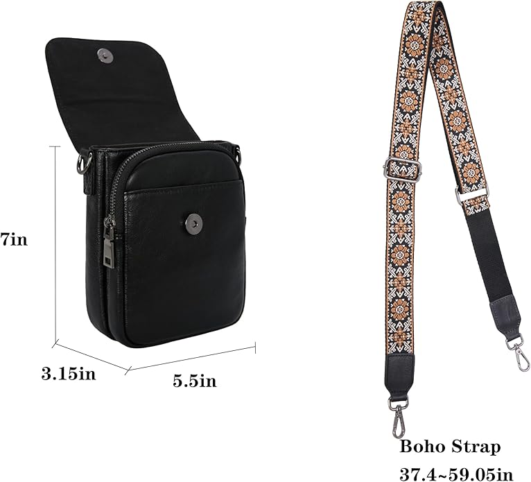 HESHE Leather Small Crossbody Bags for Women RFID Blocking Cell Phone Purse Anti-Theft Travel Bag with wide Straps