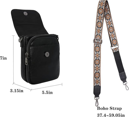 HESHE Leather Small Crossbody Bags for Women RFID Blocking Cell Phone Purse Anti-Theft Travel Bag with wide Straps