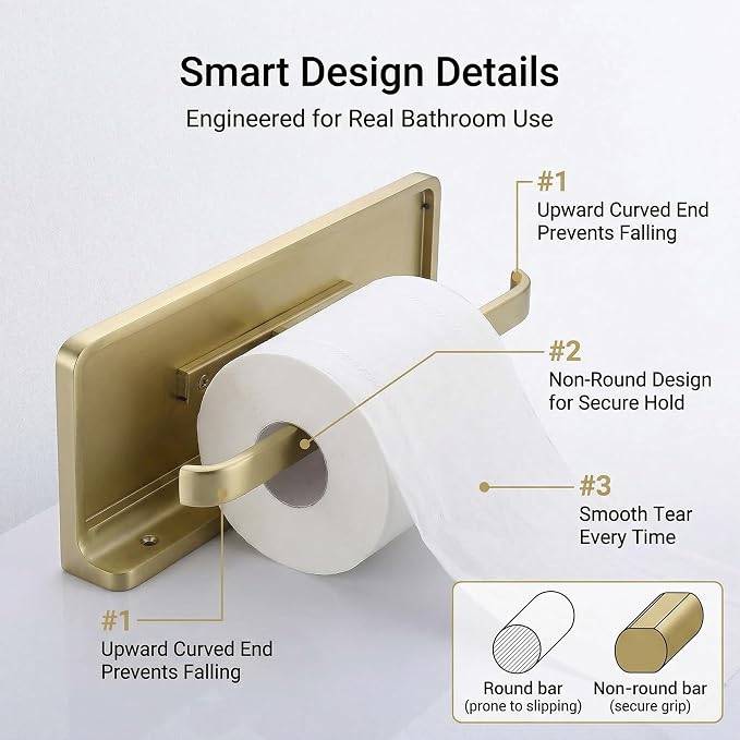 Dual Roll Toilet Paper Holder with Phone Shelf, Solid Metal Bathroom Accessory Tissue Dispenser Storage Wall Mounted, Spot Resist, Brushed Gold