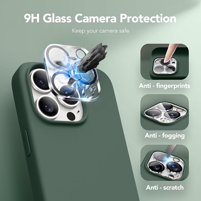 GONEZ for iPhone 14 Pro Max Case Silicone, Compatible with MagSafe, with Screen Protector + Camera Lens Protector, Liquid Silicone Shockproof Protective Phone 14 ProMax Case 6.7", Dark Green