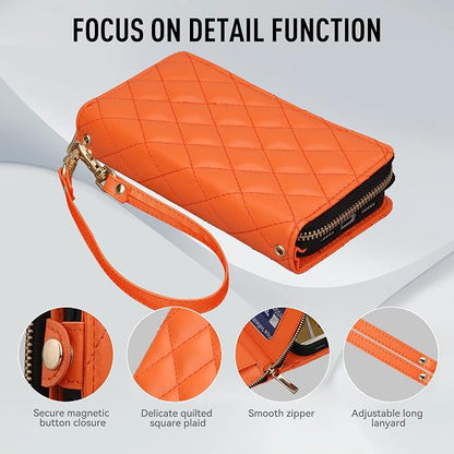 Rssviss Crossbody Case for iPhone 17 Pro Case Wallet, RFID Blocking Leather with Card Holder Kickstand, Handbag Zipper Flip Cover with Wrist Strap for iPhone 17 Pro Men Women 6.3", Orange