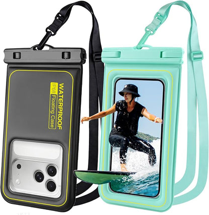 Floating Waterproof Phone Pouch 2 Pack, IP68 Waterproof Phone Case, Up to 8.3" Dry Bag for iPhone 17 16 15 14 Pro Max Samsung S25 Ultra S24 S23, Kayak/Beach/Cruise Travel Essentials - Black+Green