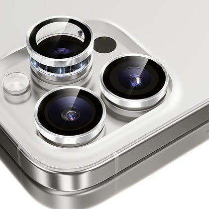 GolbinBox Camera Lens Protector for iPhone 15 Pro/15 Pro Max, 1:1 Invisible Fit, 9H Tempered Glass Ultra HD Metal Individual Camera Cover, Case Friendly, Silver