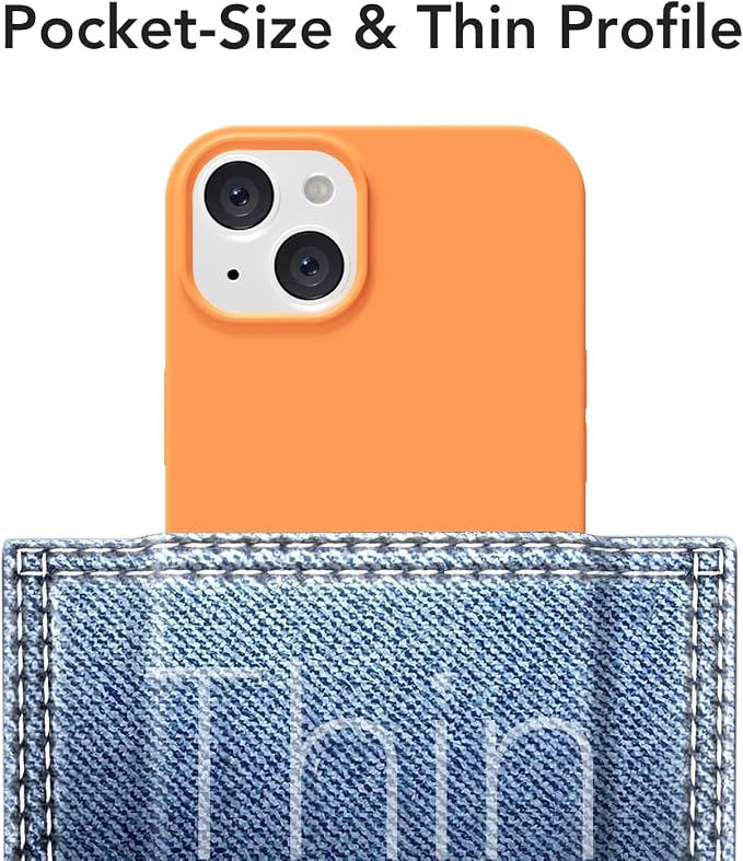 for iPhone 15 Plus/ 14 Plus Case Silicone Compatible with Magsafe Case, Ultra Slim Thin Magnetic Phone Cases Mag Safe, Cute Soft Rubber Gel Matte Wireless Charging Cover for Women, Neon Orange