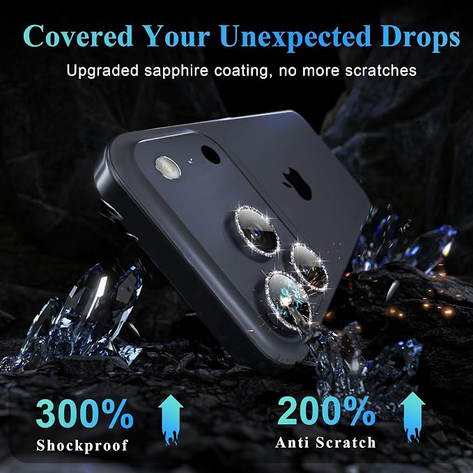 YWXTW Camera Lens Protector for iPhone 17 Pro/iPhone 17 Pro Max, [1 Step Installation Tray] Tempered Glass Screen Protector Metal Individual Camera Cover Accessories Case Friendly (Glitter Blue)