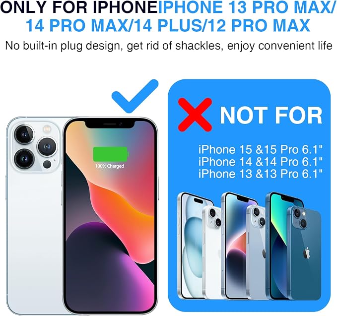 Battery Case for iPhone 13 Pro Max/14 Pro Max/14 Plus【Support Carplay 】Powerful 8000mAh Portable Rechargeable Protective Extended Charger Cover for iPhone 13 pro max，14 pro max Charging case,Black