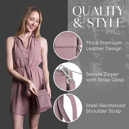 BULL GUARD Crossbody Leather Wallet Phone Purse, Anti Theft and RFID Blocking, Elegant Design for Travel