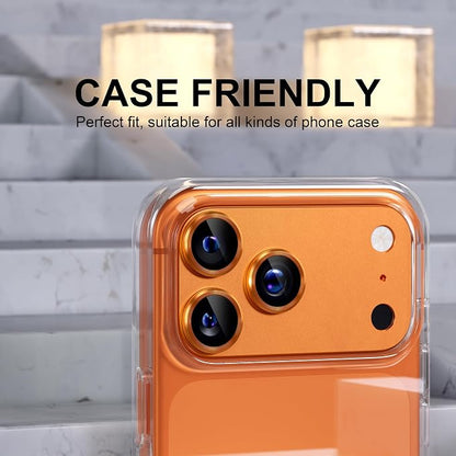 Choiche Compatible for iPhone 17 Pro Camera Lens Protector, Strong Adsorption Camera Cover with 9H Tempered Glass Lens Screen Protector Metal Ring Decoration Accessories 6.3-inch (Orange)