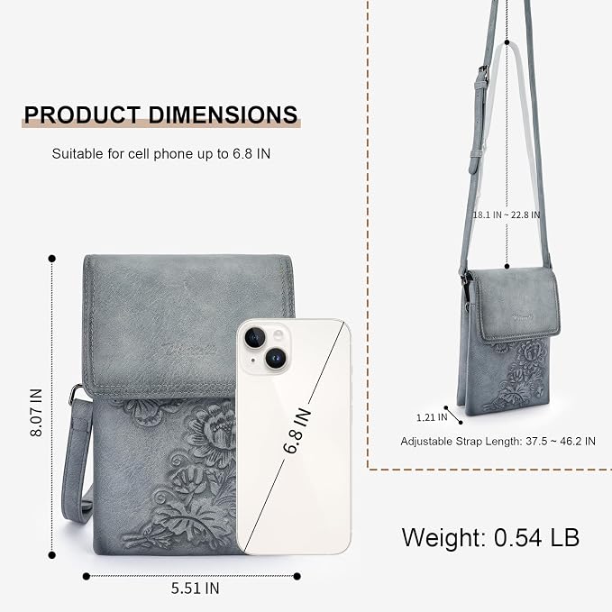 Small Crossbody Bags for Women Trendy Vegan Leather Cell Phone Bag Embossed Flower Design Wallet Purses with Strap