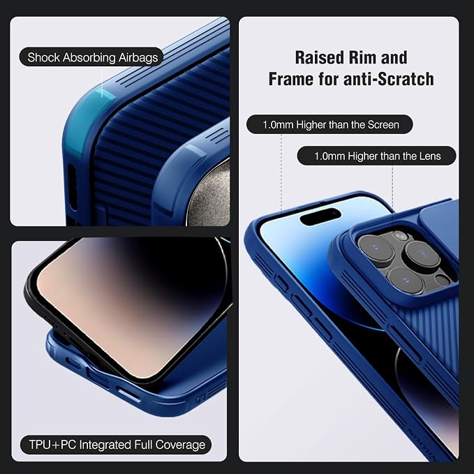 Nillkin for iPhone 16 Pro Max Case with Slide Camera Cover, [Full Camera Protection][Anti-Scratch] Military-Grade Protection, Anti-Fingerprint, Slim Phone Case for iPhone 16 Pro Max 6.9'' Blue