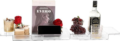 IEEK Expandable Bath Tray with Wine and Book Holder - Clear Acrylic Bathtub Caddy Shelf - Plastic Board Gift for Women