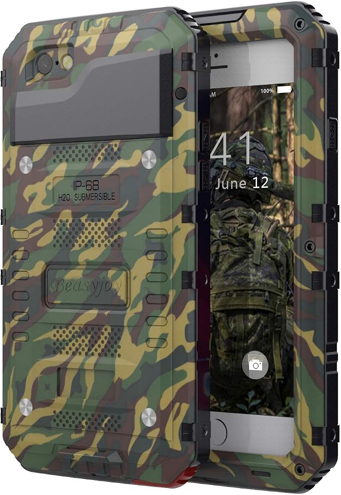 Beasyjoy for iPhone SE 2022/2020, for iPhone 7/8 Case Waterproof, Metal Heavy Duty Case with Screen Protector, Full Body Protective Military Grade Shockproof Dropproof Tough Cover, Camo