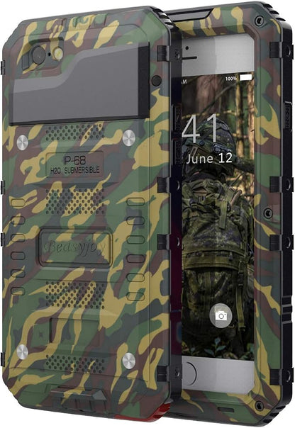 Beasyjoy for iPhone SE 2022/2020, for iPhone 7/8 Case Waterproof, Metal Heavy Duty Case with Screen Protector, Full Body Protective Military Grade Shockproof Dropproof Tough Cover, Camo