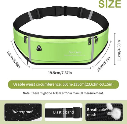 SooGree Men Women Running Belt Fanny Pack,Reflective Workout Sport Waist Pack Bag,Running Phone Holder Belt with Water Bottle Holder, Ideal for Running,Walking,Cycling,Gym Workouts (GSP1189-Green)