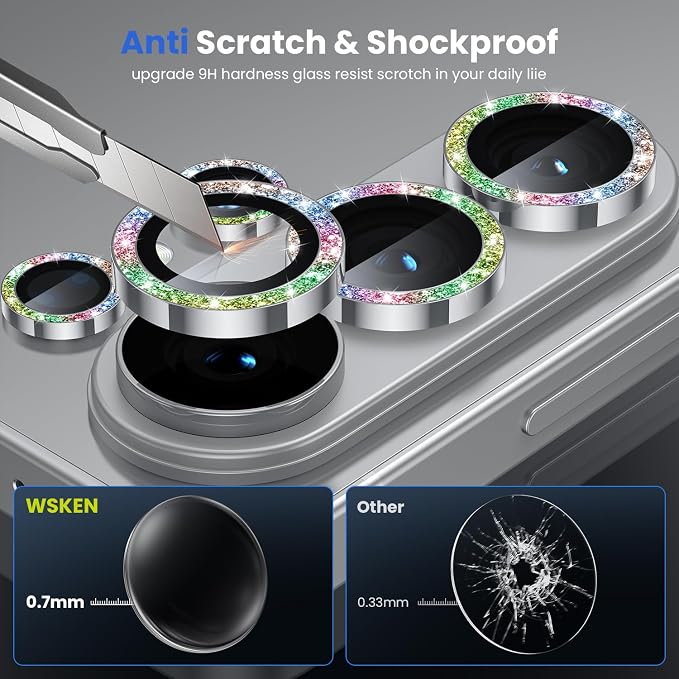 WSKEN for Samsung Galaxy S26 Ultra Camera Lens Protector - Ultra Thin Case Friendly, 9H Shatterproof Tempered Glass with Anti Scratch Metal Circle Camera Screen Protector Cover Accessories, G Colorful