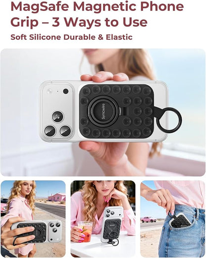 Syncwire Magnetic Suction Phone Mount for MagSafe, Silicone Octo Cup Buddy Sticky Grip Ring Holder, Hands-Free/Selfie/Video for TikTok & Instagram Influencer/Creator, iPhone Compatible,Midnight Black