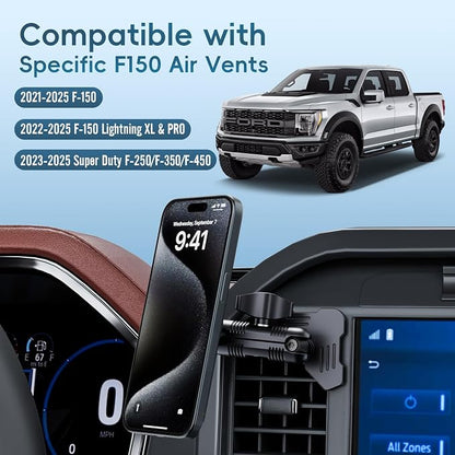 Car Vent Magnetic Phone Mount Compatible with 2021-2025 Ford F-150, 2022-2024 F-150 Lightning XL & PRO,2023-2025 Ford Super Duty, Metal Cell Phone Holder Cradles Bracket Stand for All Smartphones