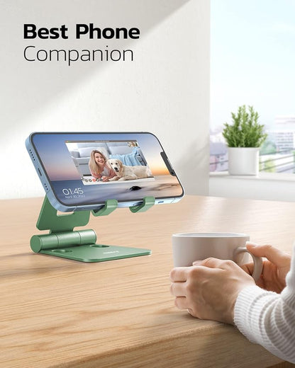 Nulaxy Dual Folding Cell Phone Stand, Fully Adjustable Foldable Desktop Phone Holder Cradle Dock Compatible with iPhone 17 16 15 14 13 12 11 Pro Max Xs Xr X 8, Nintendo Switch, All Phones- Green