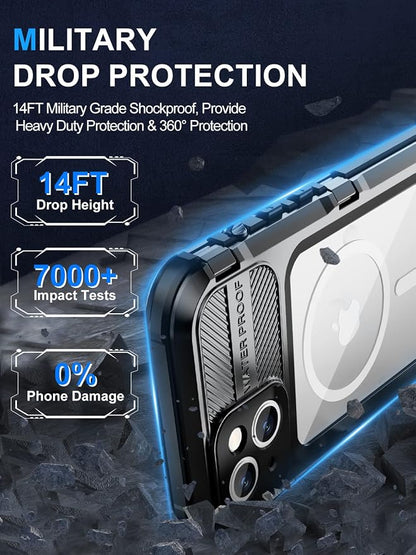 WIFORT for iPhone 14 Plus Waterproof Case - Built-in [Screen Protector][IP68 Water Proof][14FT Military Grade Shockproof], Rugged Metal Full Body Aluminum Protective Drop Protection Cover, 6.7" Black