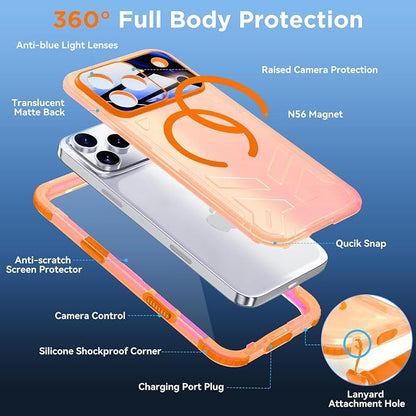 WIFORT for iPhone 17 Pro Max Waterproof Case, [Fit for Magsafe] with Sapphire Lens & Screen Protector, IP68 Full Body 15FT Military Shockproof, Magnetic Frosted Phone Cover with Lanyard, 6.9" Orange