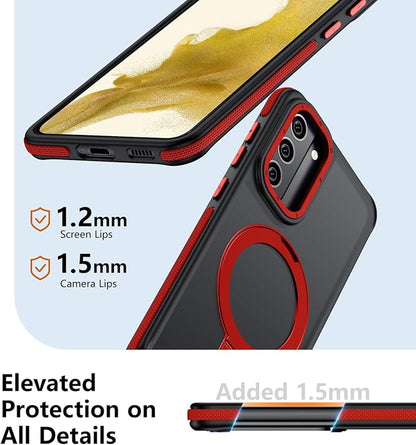 for Samsung Galaxy S22 Case, Magnetic Adjustable Ring Stand [Fit for Magsafe], [Military-Grade Shockproof Protection] Phone Case with Kickstand&Ring Holder (Red)