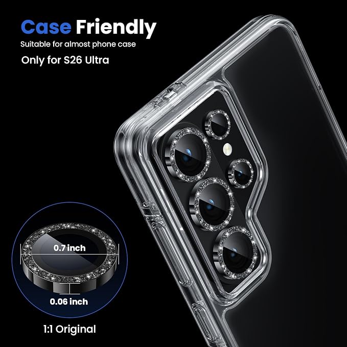 WSKEN for Samsung Galaxy S26 Ultra Camera Lens Protector - Ultra Thin Case Friendly, 9H Shatterproof Tempered Glass with Anti Scratch Metal Circle Camera Screen Protector Cover Accessories, G Black