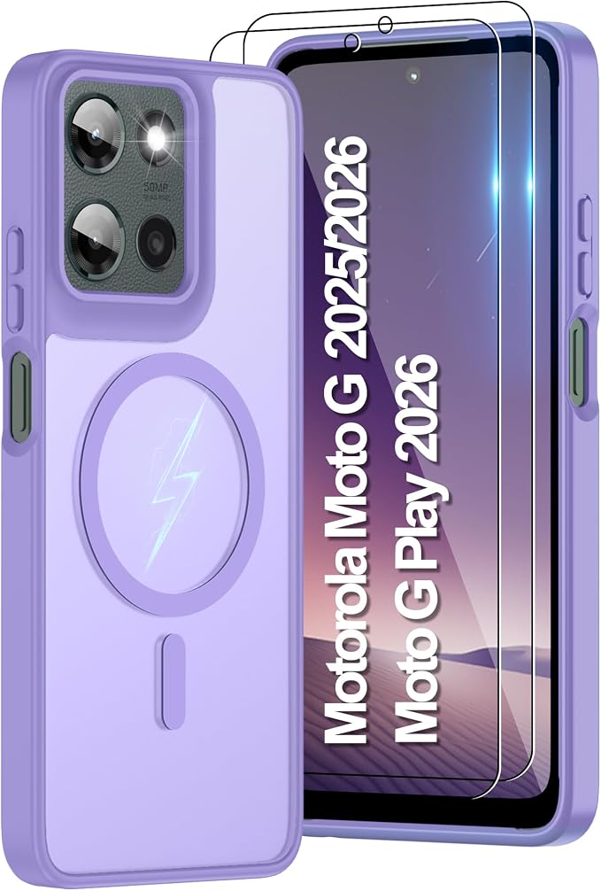for Motorola Moto G 2025/2026 Case & Moto G PIay 2026 Case,Translucent Matte Compatible with Magsafe [Military-Grade] with Screen Protector Shockproof for Moto G 5G 2025/2026 & G PIay 2026-purple