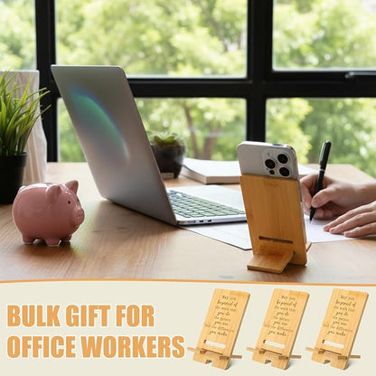 Ripeng 12 Pcs Employee Appreciation Gifts Bulk Bamboo Phone Stand for Desk Office Worker Thank You Gift for Administrative Team Coworkers Staff Graduation Nurse Teacher Week (Vivid Work Pride)