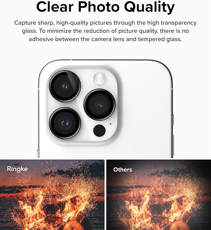 Ringke Camera Lens Frame Glass [Individual Lens Covers] Compatible with iPhone 15 Pro Camera Lens Protector, Tempered Glass Covers and Aluminum Alloy Frames - Black