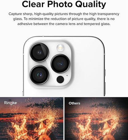 Ringke Camera Lens Frame Glass [Individual Lens Covers] Compatible with iPhone 15 Pro Max Camera Lens Protector, Tempered Glass Covers and Aluminum Alloy Frames - Black