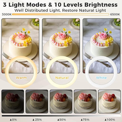 11" Desk Ring Light,Wireless Bluetooth Ring Light with Stand & Phone Holder,Overhead Phone Mount for Video Recording,Tripod for Cooking Videos,Webcam Lamp/TikTok/YouTube,Compatible with iPhone Camera
