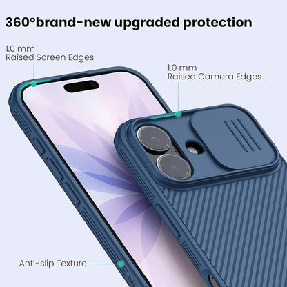 Nillkin for iPhone 17 Case with Slide Camera Cover, Thin Slim Fit, Shockproof Protective, Protector Privacy, Phone Case iPhone 17 Camera Lens Protector 6.3 inch, Blue