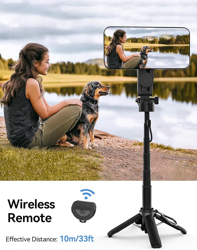 Takerers for Magsafe Tripod for iPhone【Pocket Size】 4-in-1 Portable Magnetic Selfie Stick for iPhone Stand for Video Recording Travel Magnetic Phone Tripod with Remote 【Upgraded 4 Legs】