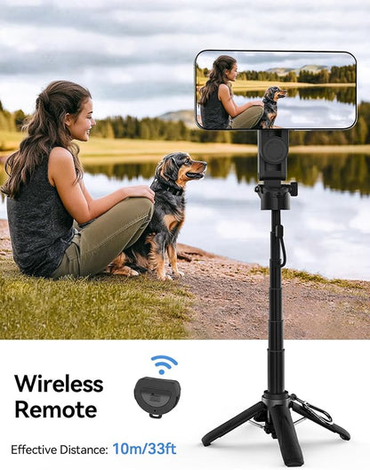 Takerers for Magsafe Tripod for iPhone【Pocket Size】 4-in-1 Portable Magnetic Selfie Stick for iPhone Stand for Video Recording Travel Magnetic Phone Tripod with Remote 【Upgraded 4 Legs】