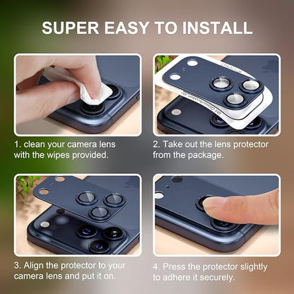 beuxece Compatible for iPhone 17 Pro Camera Lens Protector, Matte Metal Tempered Glass Rear Camera Screen Cover Accessories [Military Grade Shatterproof] [Strong Adsorption] - Blue