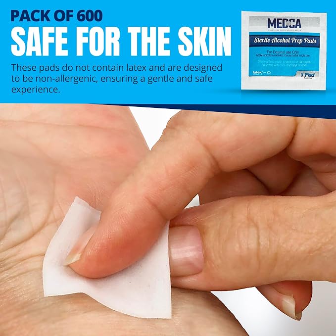 Alcohol Prep Pads - Box of 600, Saturated 70% Isopropyl Alcohol Wipes, Individually Wrapped Moistened Swab Pad, 2-Ply Cotton (Bulk Pack 600 Count)