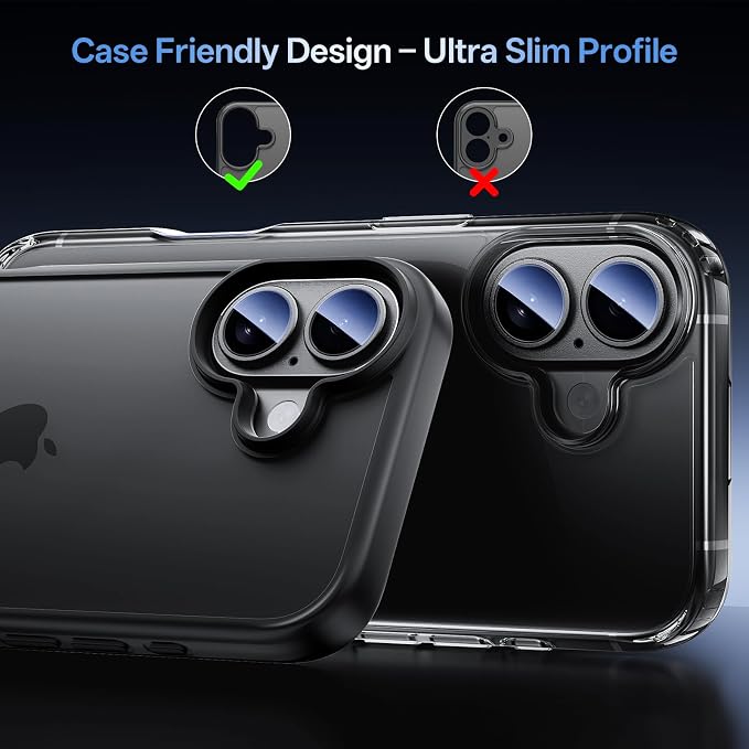 Camera Lens Protector for iPhone 17 6.3"（2025）-Single Piece,Ultra Thin Aluminum Alloy Frame,9H Dual-Strength Glass with 99% AR Light Transmittance,Case Friendly, Black