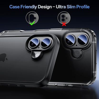 Camera Lens Protector for iPhone 17 6.3"（2025）-Single Piece,Ultra Thin Aluminum Alloy Frame,9H Dual-Strength Glass with 99% AR Light Transmittance,Case Friendly, Black